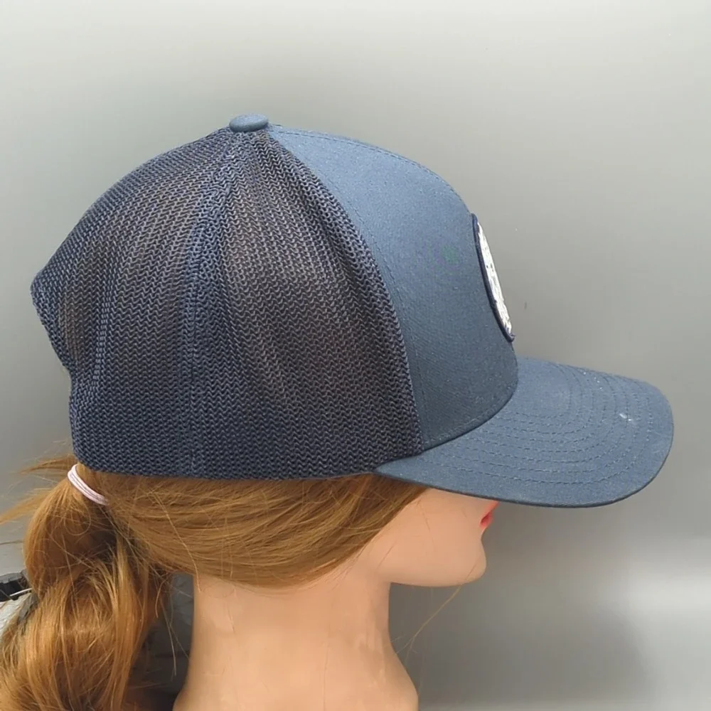 TravisMathew Baseball Cap Hat Navy Blue Palm Tree Patch Flexfit 110 Adjustable